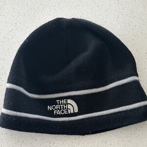 The North Face Black Knit Beanie with White Stripes